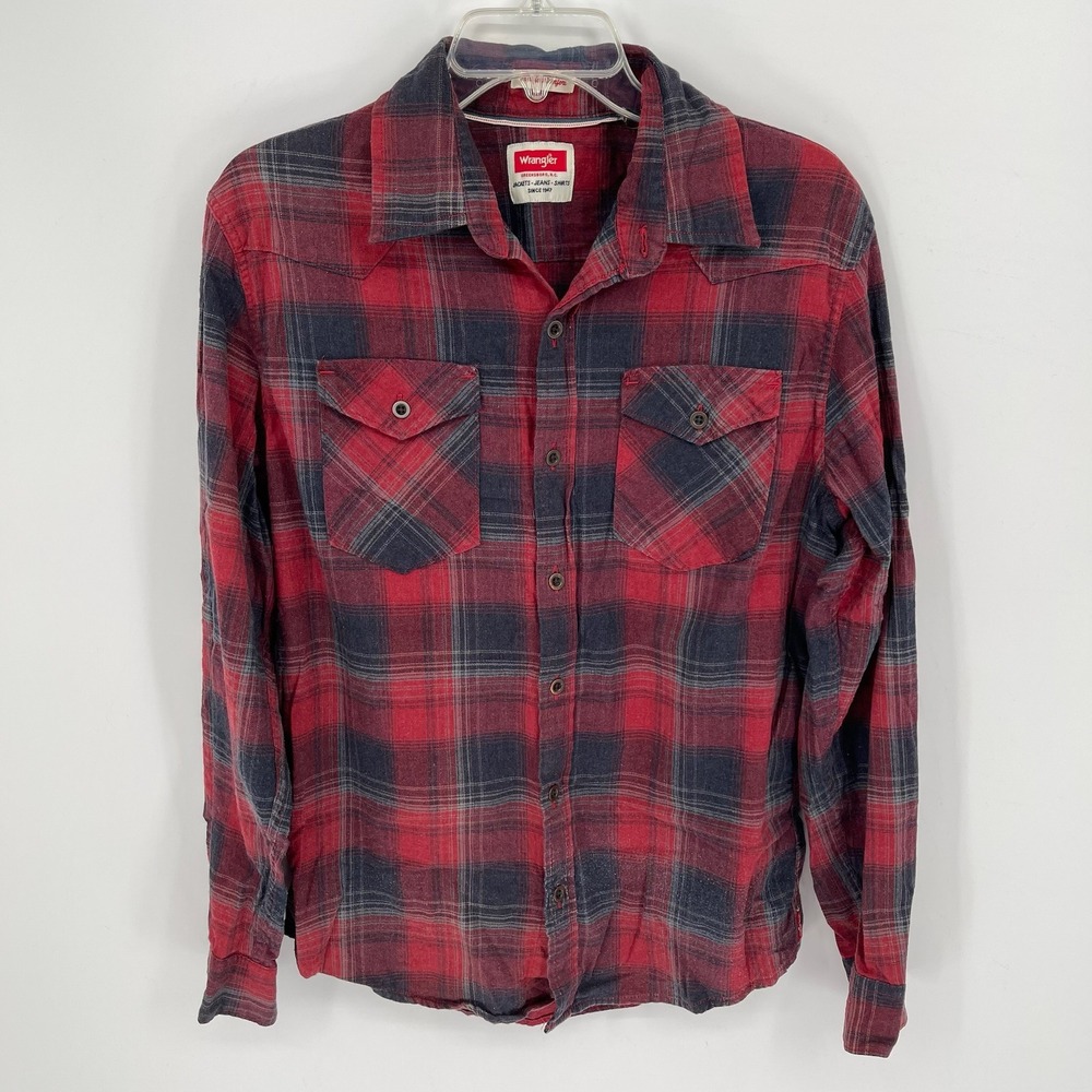 Wrangler Women's Red Plaid Western‎ Flex Flannel Button Up Shirt Size Medium
